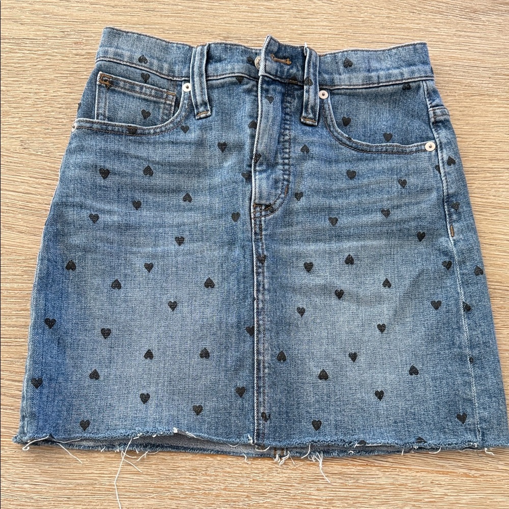 Madewell Blue Denim Skirt with Black Heart Print